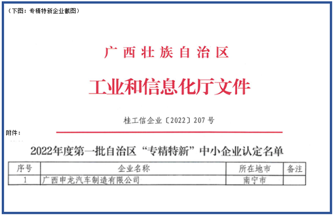 喜報！廣西申龍獲批2022年度第一批自治區(qū) “專精特新”中小企業(yè)